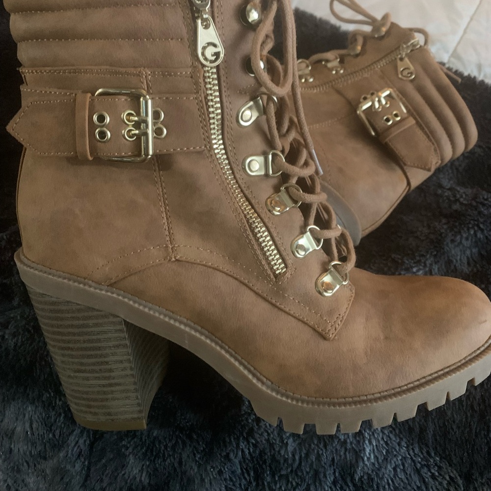 Elegant Tan Lace-Up Boots with Gold Accents